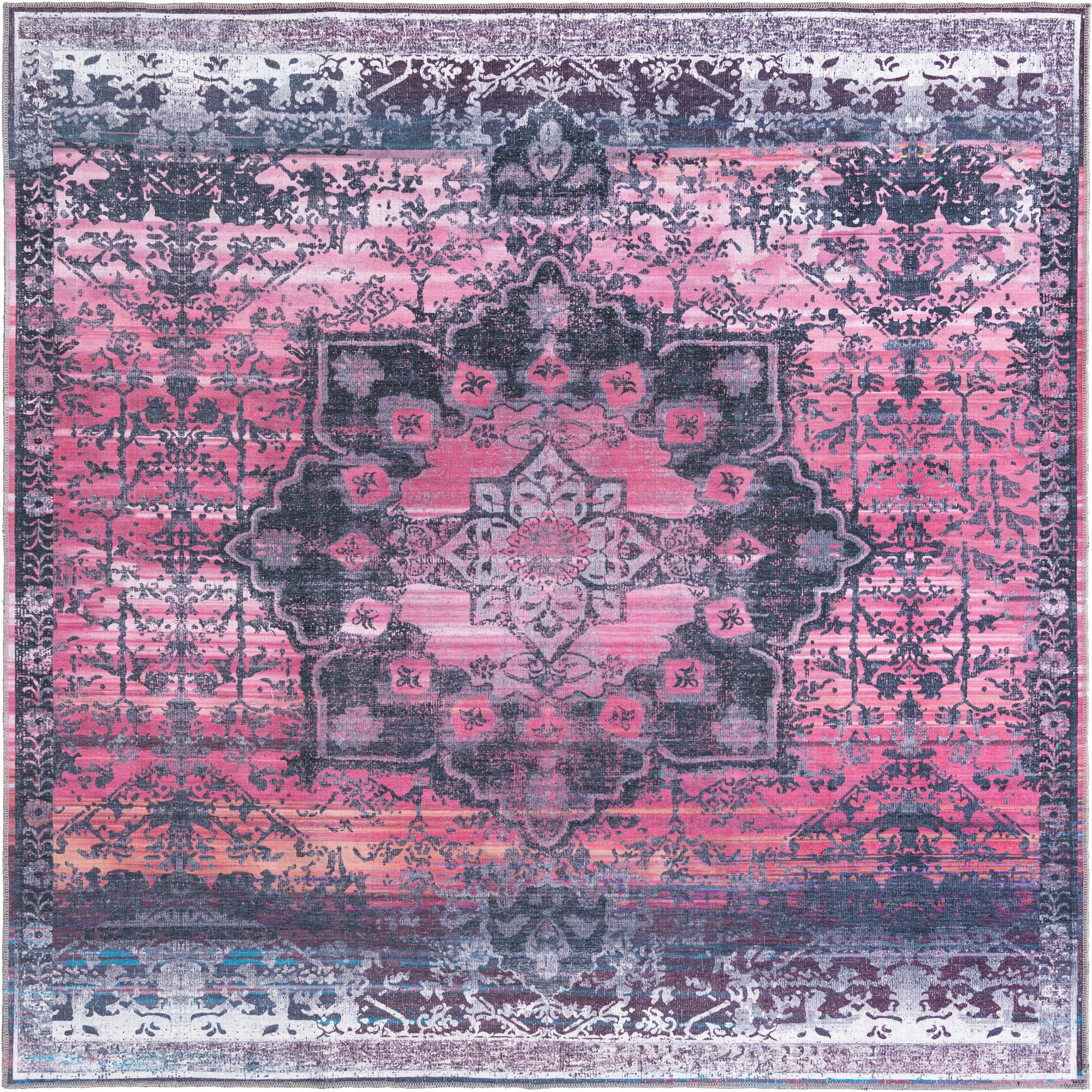 Francesca Collection Washable Rug 7 Ft Square Antique Rose