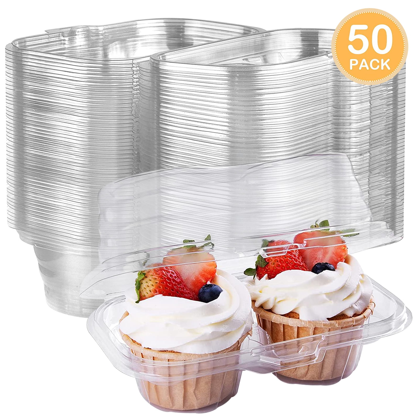 Tripumer 50 Pcs Clear Cupcake Cups 2 Compartments Plastic Mini Dessert