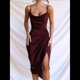 thumbnail image 5 of Falda Irregular Midi para Mujer - Vestido de Verano de Color Liso Vino Tinto XL, 5 of 8