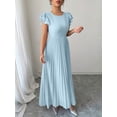 thumbnail image 3 of Blue Women Ruffle Sleeve Pleated Maxi Dress With Scoop Neck And Relaxed Fit, 3 of 6