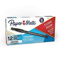 Paper Mate EraserMate Erasable Pen, Medium Point, Black, Box of 12