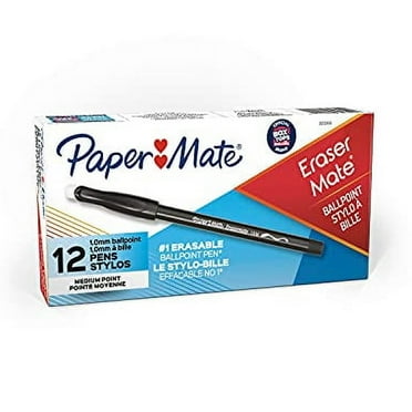Paper Mate EraserMate Erasable Pen, Medium Point, Black, Box of 12