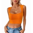thumbnail image 2 of Women'S Sleeveless Crop Top Square Neck Tank Top Workout Fitness Summer Basic Tops 2025 Trendy Orange Color M, 2 of 8