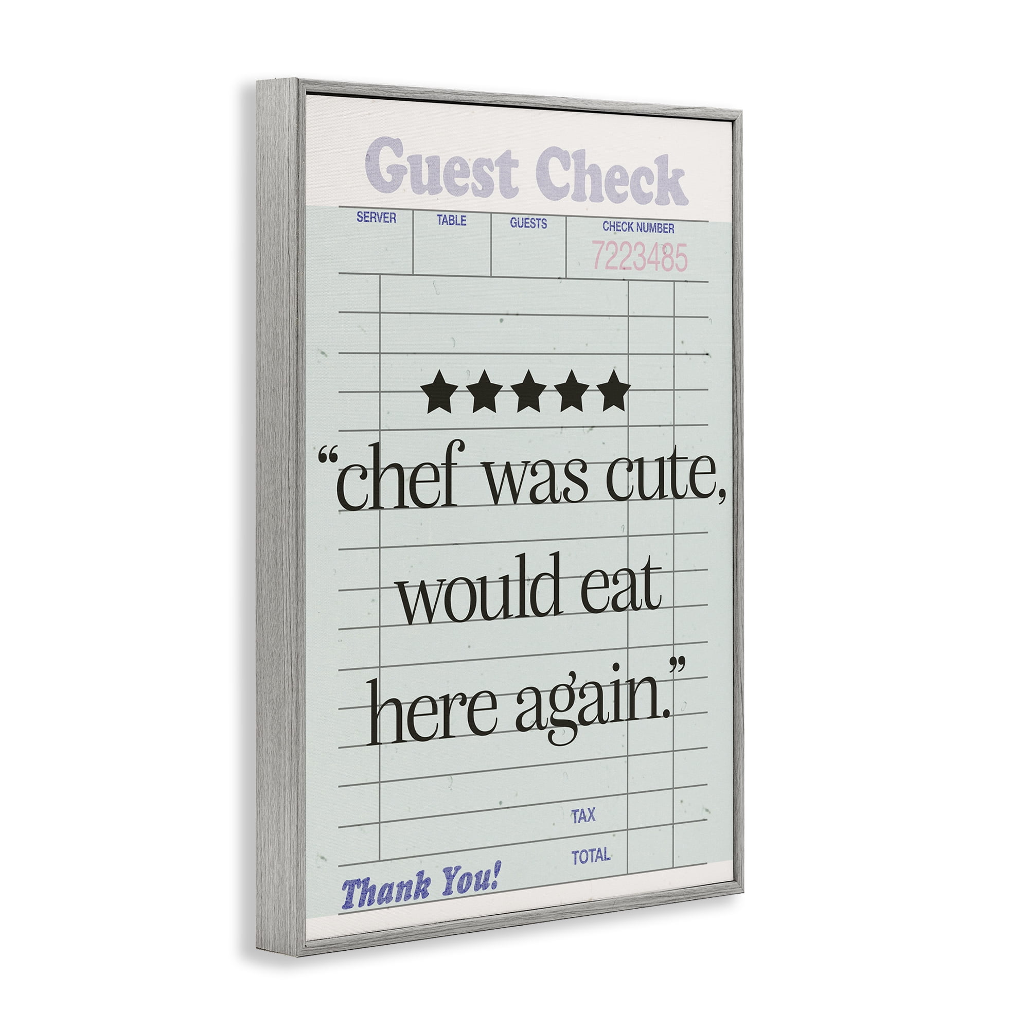 Stupell Industries Cute Chef Guest Check Typography Painting Gray Framed Art Print Wall Art, 12 x 18