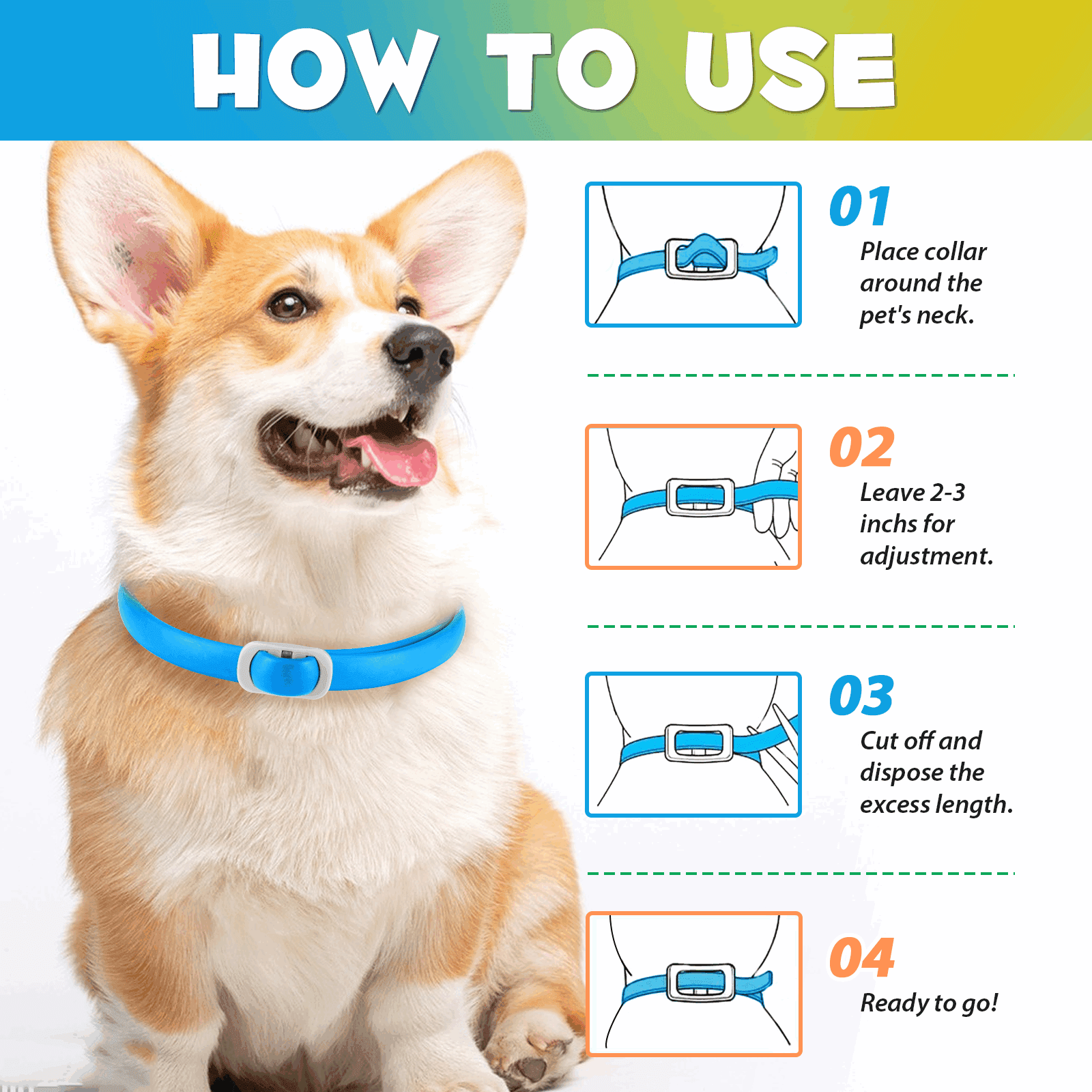 Oimmal Comfort & Protection Dog Collar, 24 Months, Soft & Comfortable, Adjustable 19inch (4 Collars - Blue & Orange)