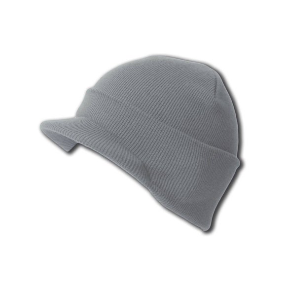Nouveau Bonnet à Revers Gris Chiné avec Visière
