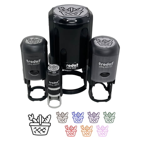 Grocery Basket Bread Carrot Self-Inking Rubber Stamp Ink Stamper - Black Ink - Small 3/4 Inch