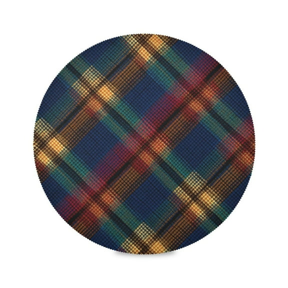 Round Placemat Heat Resistant & Wrinkle-Free Dining Table Decor Placemat For Home & Weddings Dark Checkered