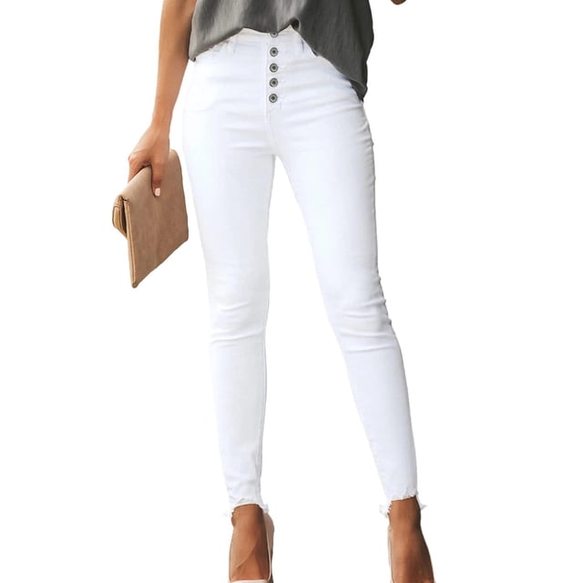 Vaqueros Sidefeel de cintura alta blancos ajustados para mujer, talla 16