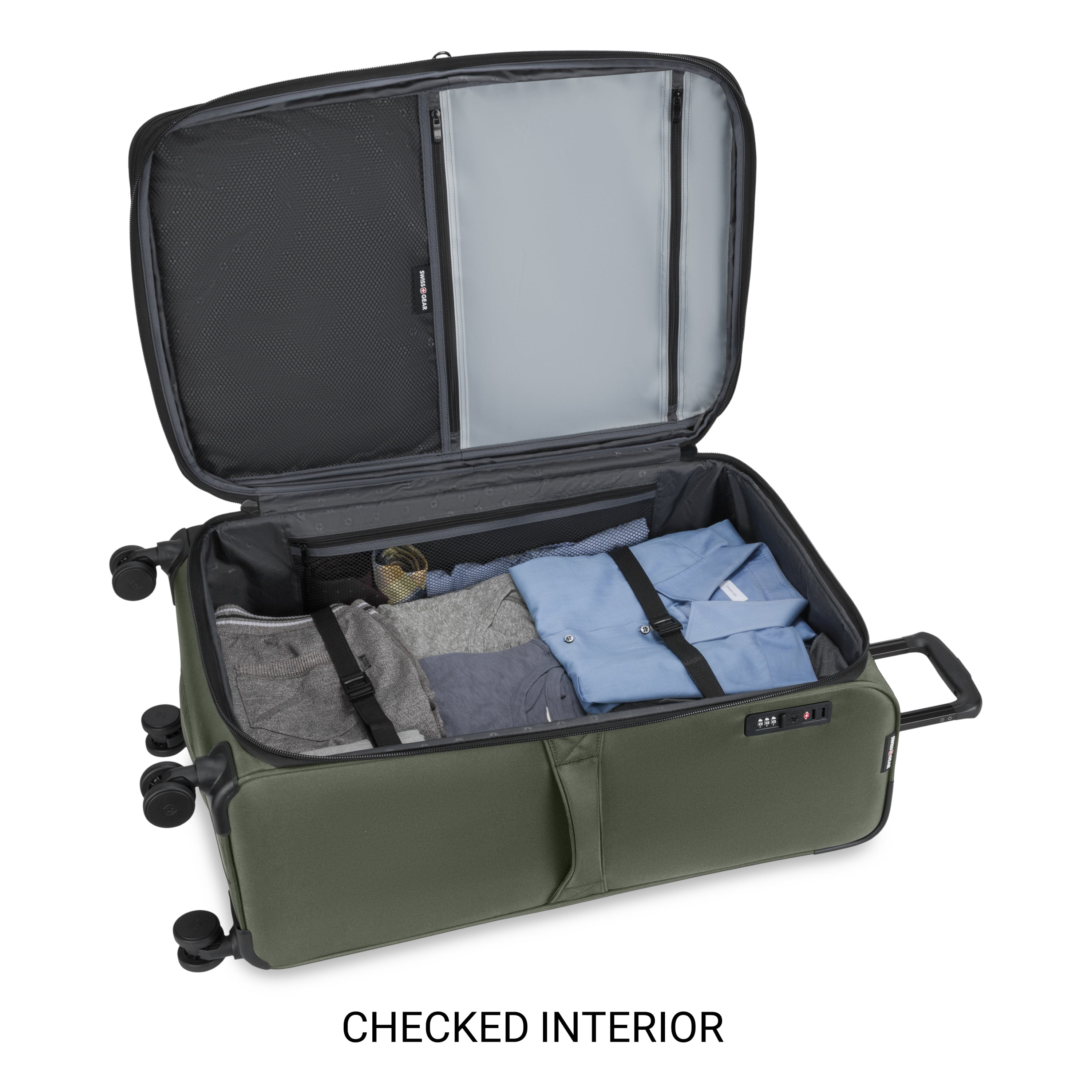 SWISSGEAR Stride 3-Piece Expandable Spinner Luggage Set, Olive Green, with 8 Wheels and Built-in TSA Lock