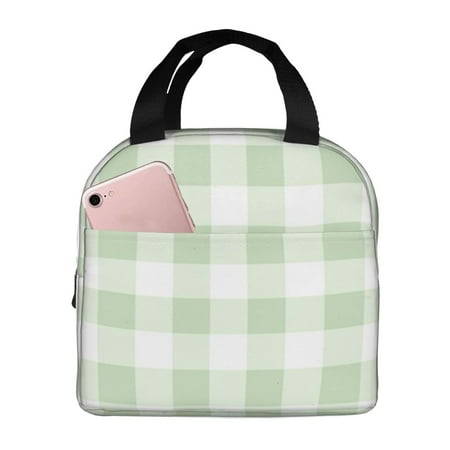 Insulated Lunch Bag for Women Men - Pistachio Green Checkboard Leakproof Cooler Lunch Box for Women Men  Lunch Tote Bags for Work School Picnic Travel