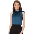 thumbnail image 1 of INSPIRE CHIC Blusa elegante de satén sin mangas con lazo y cuello de pajarita para mujer Azul eléctrico S, 1 of 5