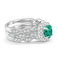thumbnail image 5 of Halo Three Piece Round Set Green Emerald CZ Ring 925 Sterling Silver Size 5, 5 of 6