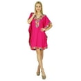 thumbnail image 2 of Bimba Women Short Rayon Kaftan Kimono Sleeve Pink Caftan Boho Dress Coverup, 2 of 5