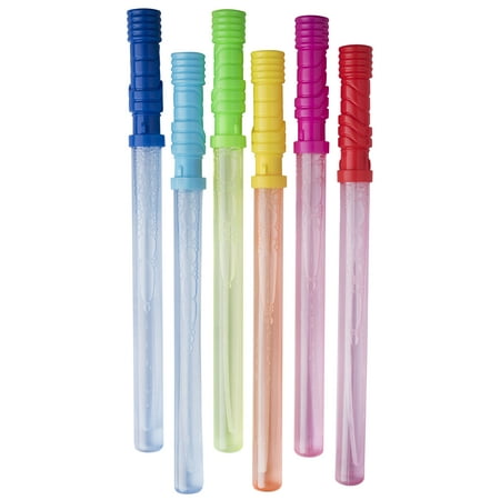 Bubble Play 6 Pack of Bubble Wands  Giant 4oz Bubble Blowers for Kids in Assorted Rainbow Colors  Large Sticks Come w/ Soap Solution & Wands All-in-One  Perfect Party Favors for Birthday & (Best Bubble Machine Solution)