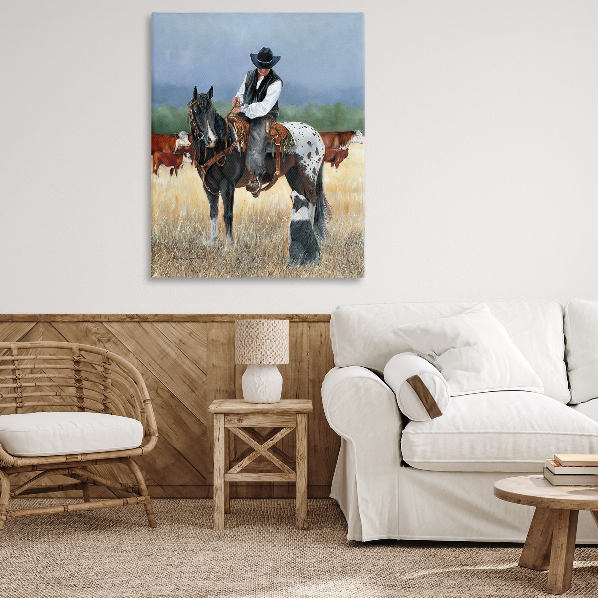 Stupell Industries Cowboy & Dog Animals & Insects Painting Gallery Wrapped Canvas Art Print Wall Art, 36 x 48