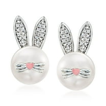 Ross-Simons 8-8.5mm Cultured Pearl Bunny Earrings With Diamonds and Pink Enamel in Sterling Silver, Women's, Adult