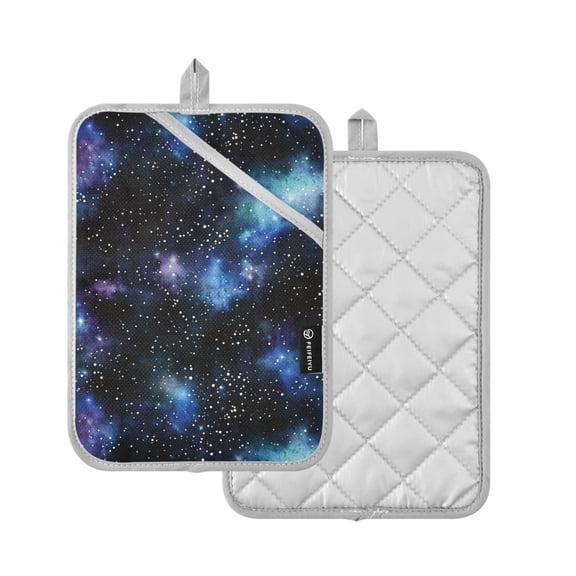 Yayeee Pot Holders Kitchen Heat Resistant with Pockets 7"x9.8" Cotton Oven Cooking Hot Pads, Watercolor Galaxy