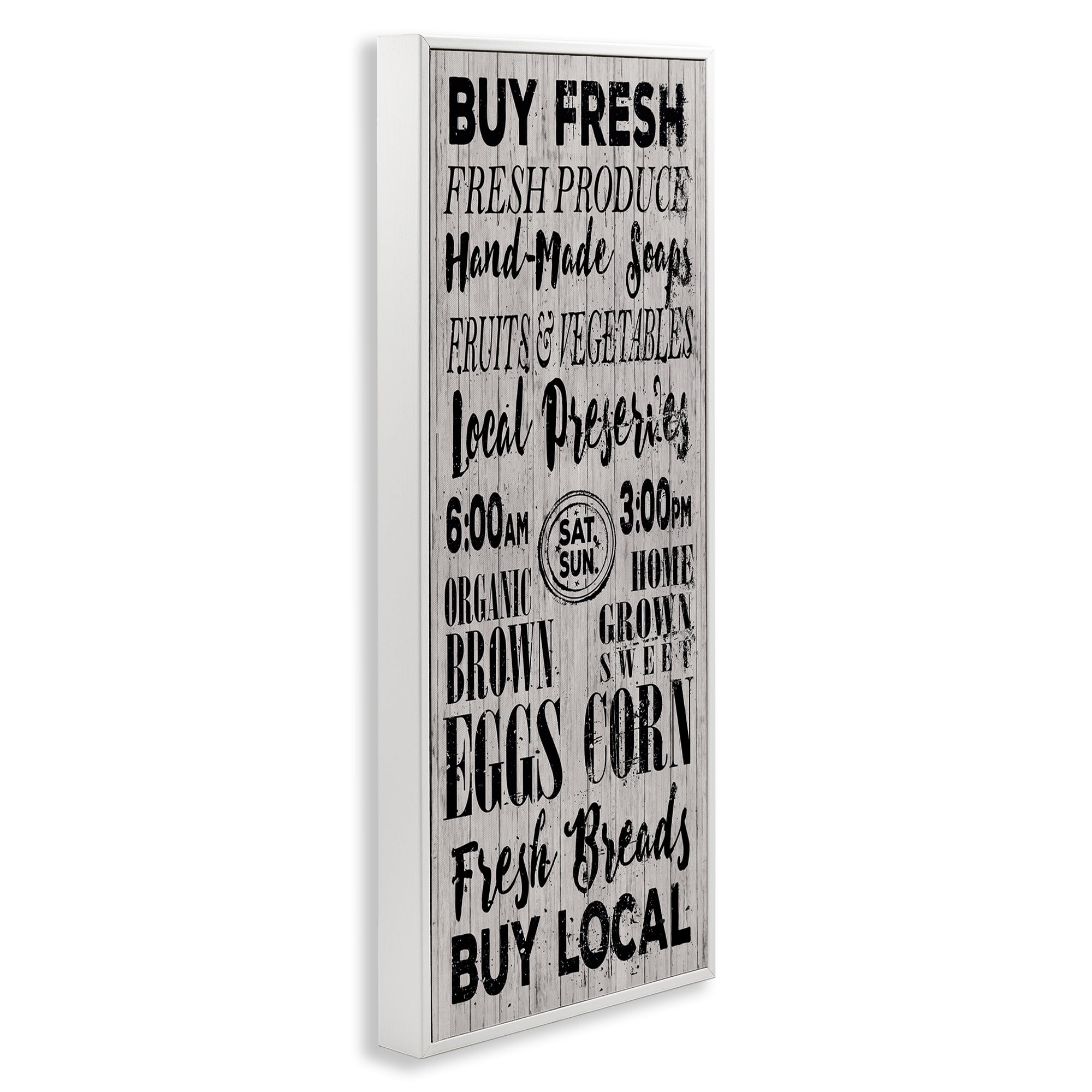 Stupell Industries Buy Farm Fresh Typography Painting White Framed Art Print Wall Art, 10 x 24