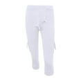 thumbnail image 2 of Lroveb Capri Pants for Women, Womens High Waisted Tummy Control Yoga Pants, Ladies Summer Fashion Comfortable Loose Elastic Button Pocket Cropped Pants White, 2 of 5