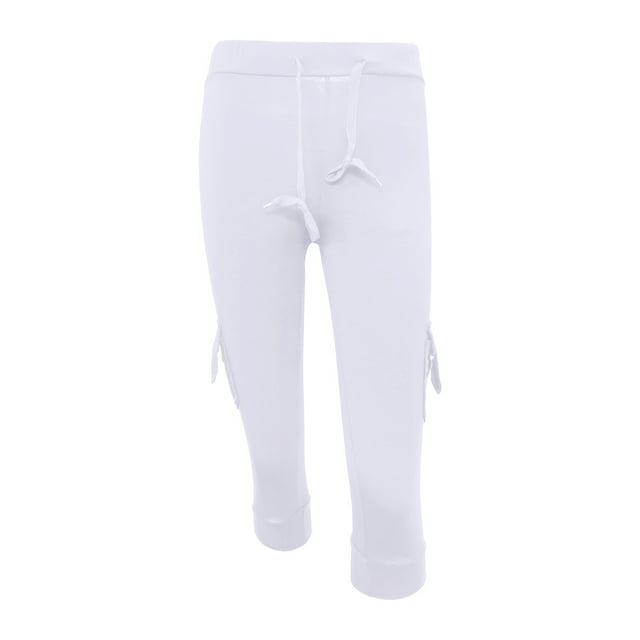 MSJUHEG Yoga Pants Yoga Pants Women Elastic Waist Button Pocket Yoga Pants Polyester,Spandex Relaxed Drawstring Tie Straight-Leg Lightweight Two Pockets Cropped Capri Leggings For Women White Xs