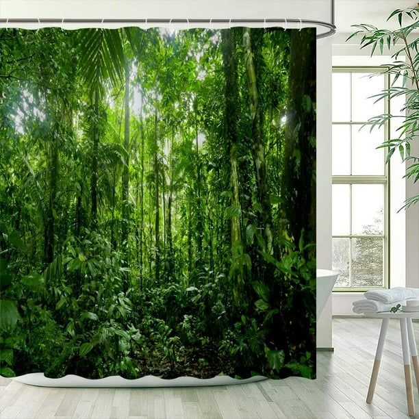 Tropical Rainforest Landscape Shower Curtains Palm Leaves Trees