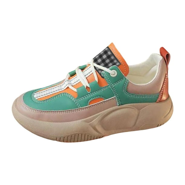 Zapatillas de plataforma para mujer, zapatillas de tenis antideslizantes con cordones para caminar y correr Verde