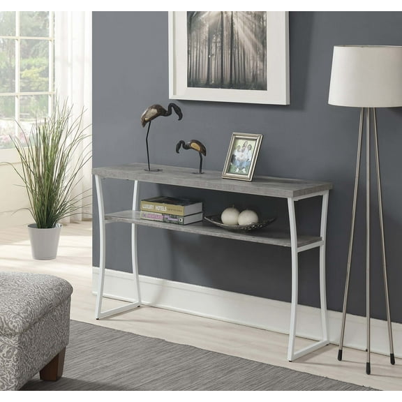 Convenience Concepts X-Calibur Console Table with Shelf, Faux Birch/White