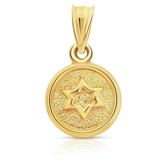 Art and Molly Real 14K Yellow Gold Star Shield Star of David Magen David Circle Pendant