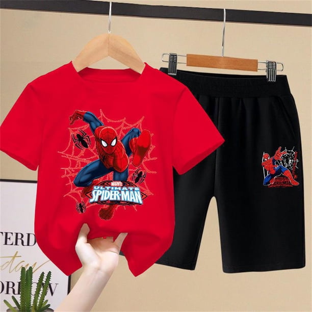 Spiderman Baby Boys Ropa Camisetas Conjuntos Verano Dibujos animados Mickey Mouse Camisetas Pantalones cortos Trajes deportivos Ropa para niños Traje 2-13y9-10T (Etiqueta 150) Gao Jinjia LED