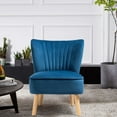 thumbnail image 3 of Costway Armless Accent Chair Modern Velvet Leisure Chair Single Sofa Upholstered Blue, 3 of 9