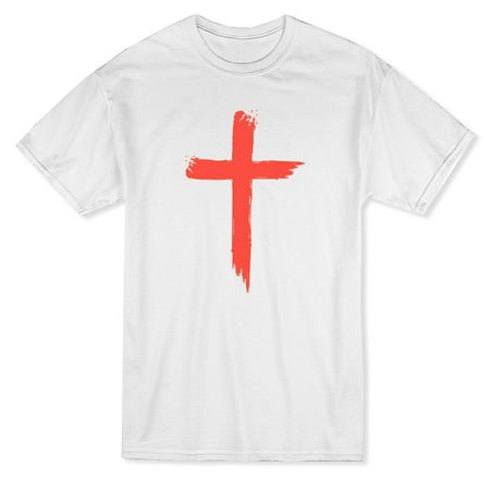 Jesus Red Cross Paint Style Graphic At The Medium Front Men's White T ...