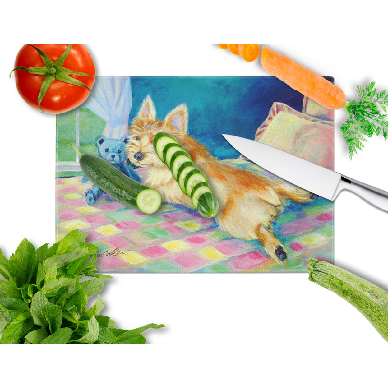 Norwich Terrier Glass Cutting Board Large