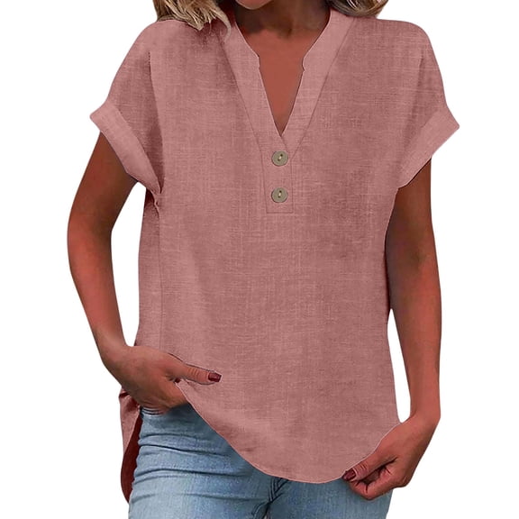 GZWYHT Linen Shirts For Women,Roll Up Short Sleeve Tops Gauze Shirt Beach Vacation Blouses Gauze Tops Cotton Tunic Tops For Women Linen Blouses Blouse Tops Pink 2XL