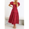 thumbnail image 3 of Vestido PRETTYGARDEN Midi con Mangas Abullonadas y Escote Cuadrado Rojo M, 3 of 8