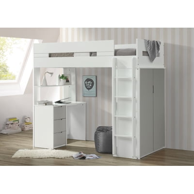 ACME Nerice Wooden Frame Twin Storage Loft Bed in White and Gray