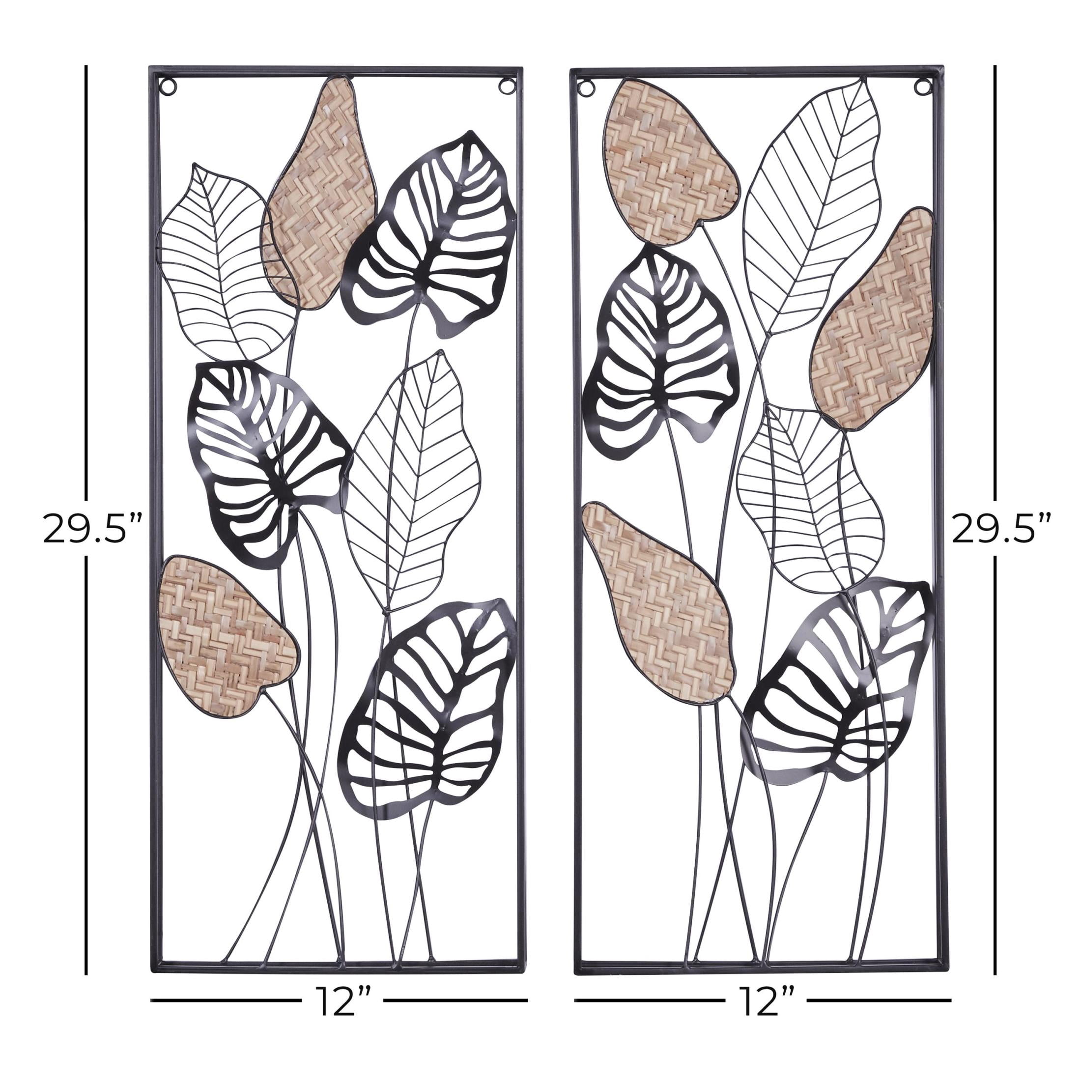 DecMode Black Metal Tall Cut-Out Leaf Wall Decor with Intricate Laser Cut Designs (2 Count)
