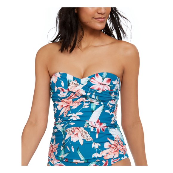 La Blanca Women's Bandeau Tankini Swimsuit Top, Caribbean Current//Flyaway Orchid, 4