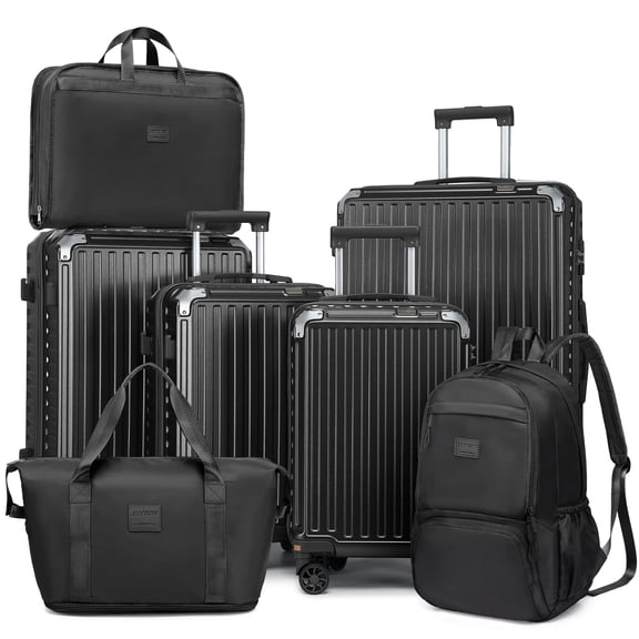 Joyway 7 Piece Luggage Set PC Hardside Lightweight Suitcase with TSA Lock Spinner Wheels (18/20/24/28)