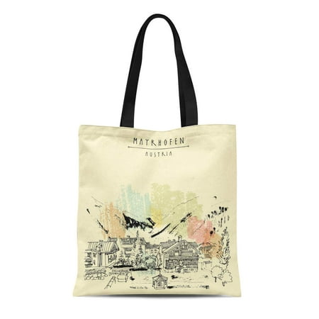 ASHLEIGH Canvas Bag Resuable Tote Grocery Shopping Bags Mayrhofen Tirol Austria Europe Famous Ski Resort Traditional Houses Tote