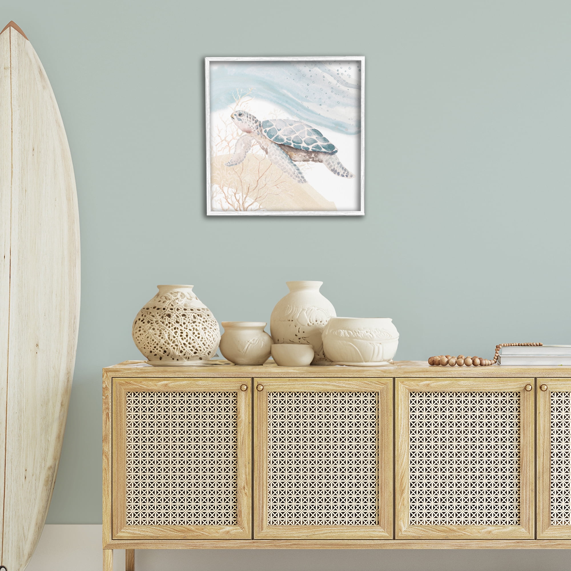 Stupell Industries Swimming Aquatic Turtle Animals & Insects Painting White Framed Art Print Wall Art, 24 x 24