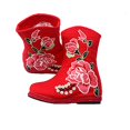 thumbnail image 2 of Bottes Courtes pour Filles Chaussures Brodées Enfants Qipao Bottes Simples Coton Bas Semelles en Tissu Solides (17cm, Rouge), 2 of 2