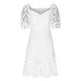 thumbnail image 3 of ZZwxWA White Embroidery Mini Crochet Dress Square Neck Short Sleeve Dresses Lace Sundress for Women Cocktail Party, 3 of 5