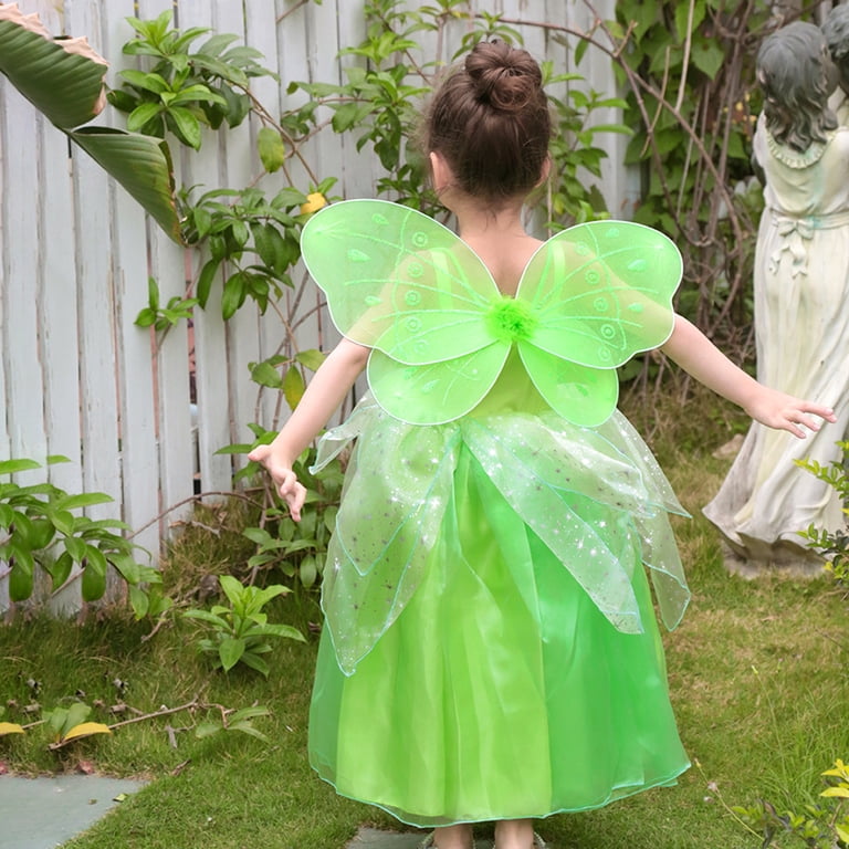 Tinker Bell Wings Girl's Fairy Costume Accessory Set - Green Glitter Wings  (20"), Flower Headband & Star Wand Tinkerbell Costume Toddler