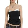 thumbnail image 1 of Gupgi Camisoles Froncées pour Femmes Camisole Ajustée à Bretelles Spaghetti Débardeur Contrasté Sans Manches Hauts de Sortie, 1 of 8