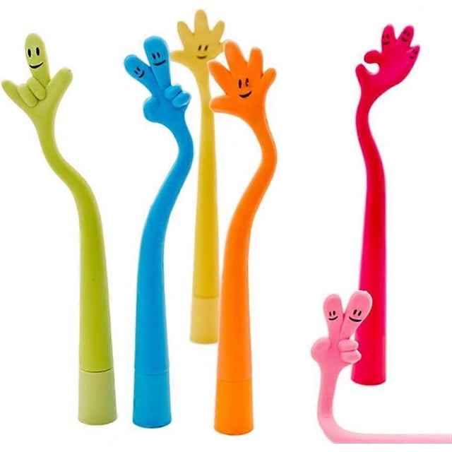 6 pcs/set Bendable Gesture Ballpoint Pen Free Bend Cute Cartoon Silicone (0.7mm black ink) random style
