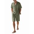 thumbnail image 2 of Men'S Linen Blend Short Sleeve Shirt & Shorts Set, Casual Summer 2 Piece Outfit Green XXXL, 2 of 9