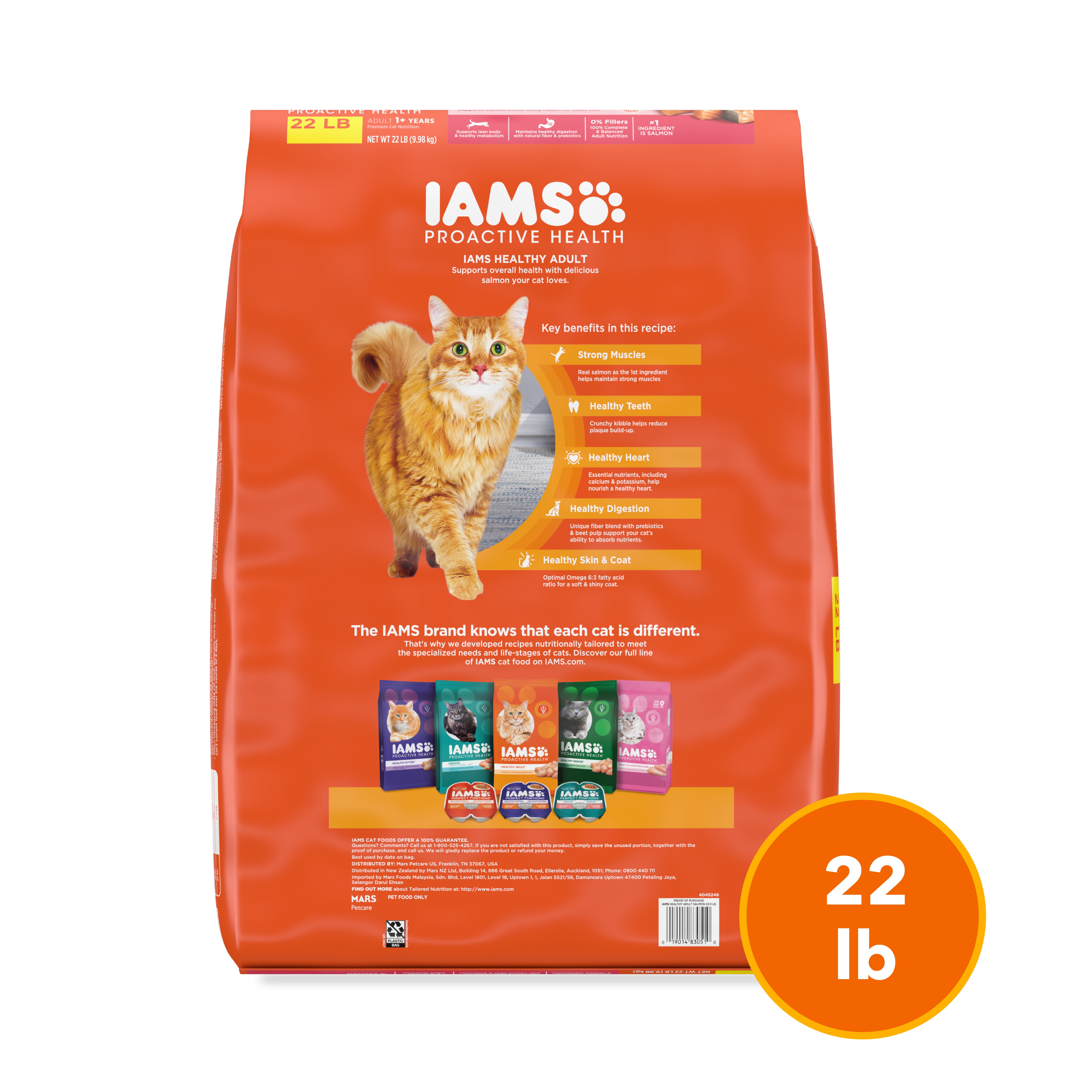 IAMS Proactive Health Adult Dry Cat Food With Real Salmon, Adult Cat Food Dry, 22 lb.