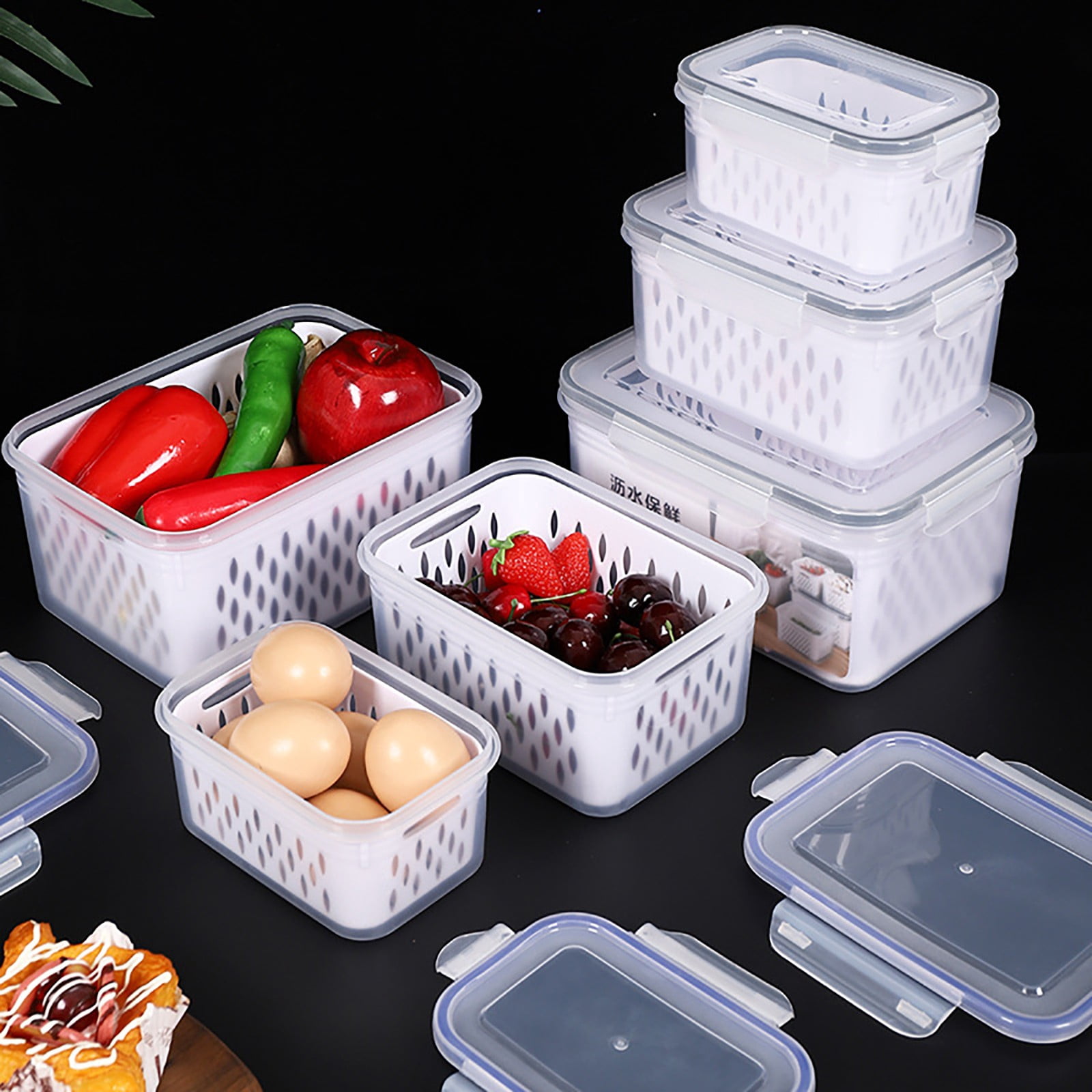 XKHAZA Fruit Containers for Fridge - Leakproof Food Storage Containers with Removable Colander - Dishwasher & microwave safe Produce Containers Keep Fruits, Vegetables, Berry, Meat Fresh longer