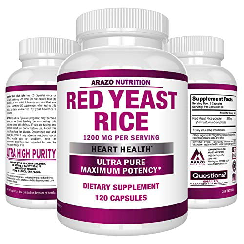 Napier Hviske sammenbrud Red Yeast Rice Extract 1200 mg - Citrinin Free Supplement - Vegetarian 120  Capsules - Arazo Nutrition - Walmart.com
